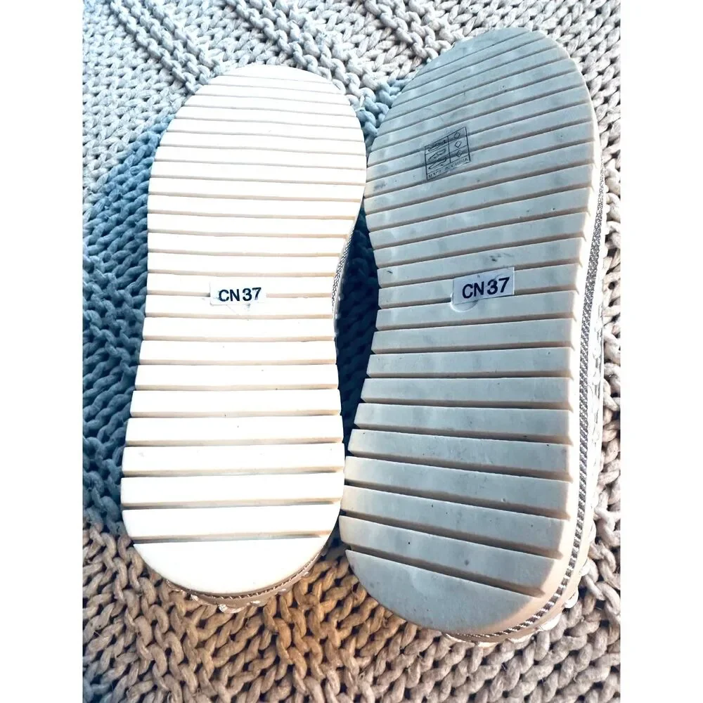 NEW Espadrilles platform Streetwear Slip on White Leather Upper Loafers 6.5/37